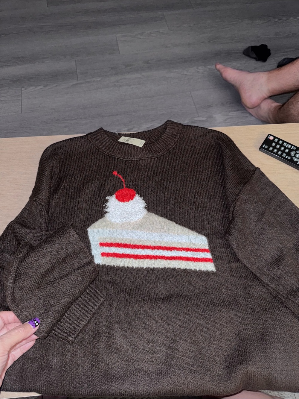 aerie brown S nwt Crewneck Sweater with Cake & Cherry Graphic - Picture 4 of 5